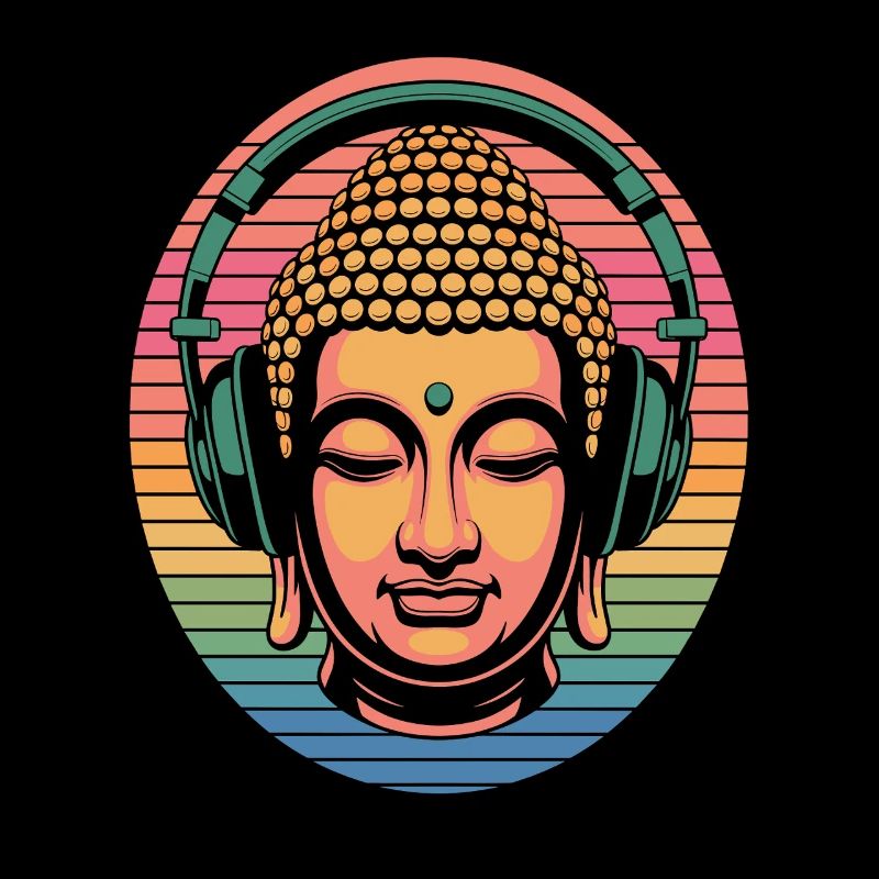 Buddha with Headphones Mindfulness Music Boho Zen
