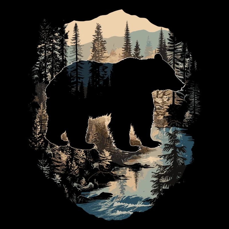 Retro Outdoor Wilderness Bear Trees
