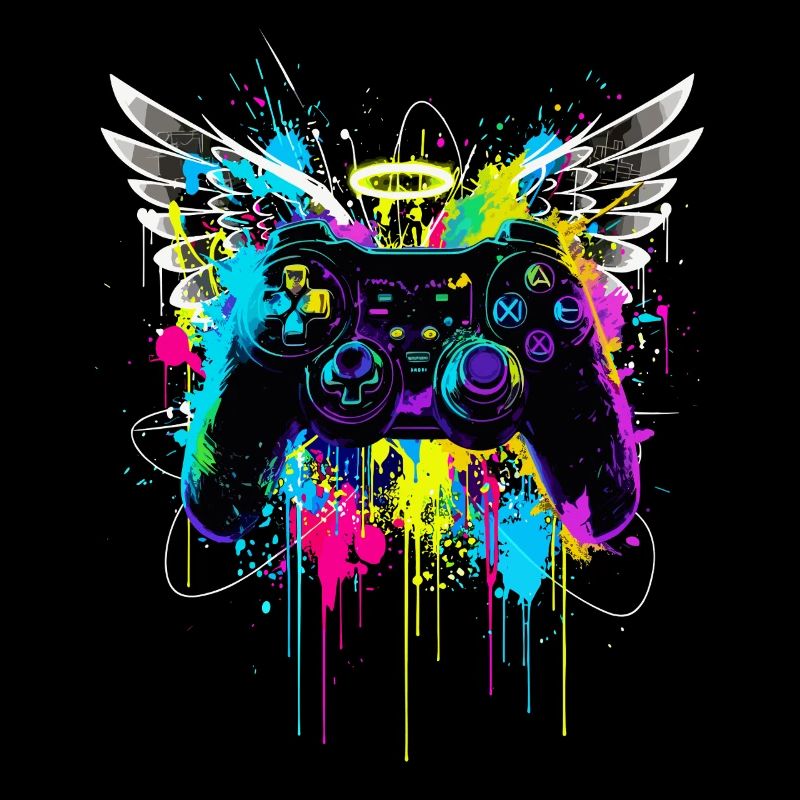 Gaming Controller Wings Street Art Paint Splash