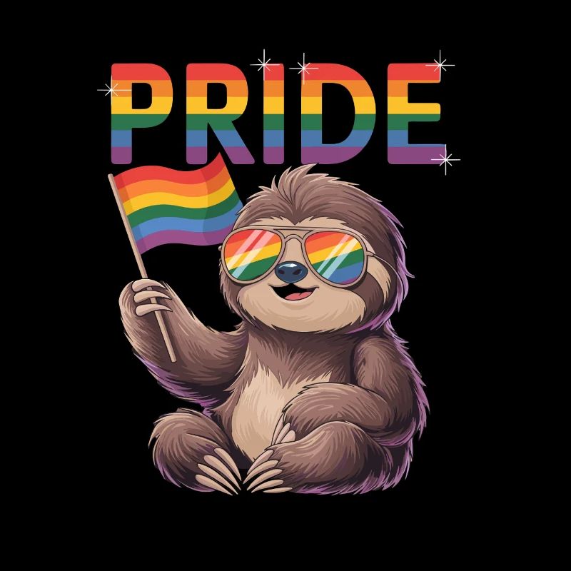 Lazy Pride Rainbow Sloth with Flag