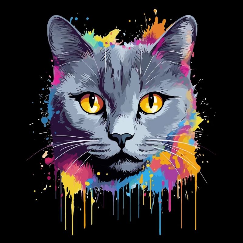 Visage de chat Chartreux Éclaboussures colorées