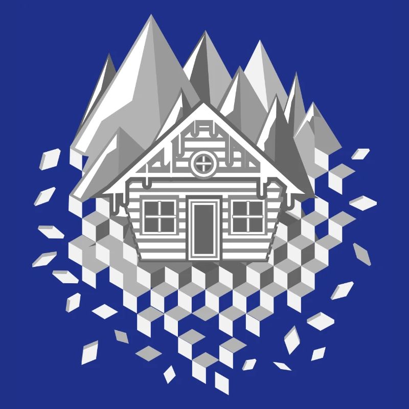 extraordinary stylized hut and mountains