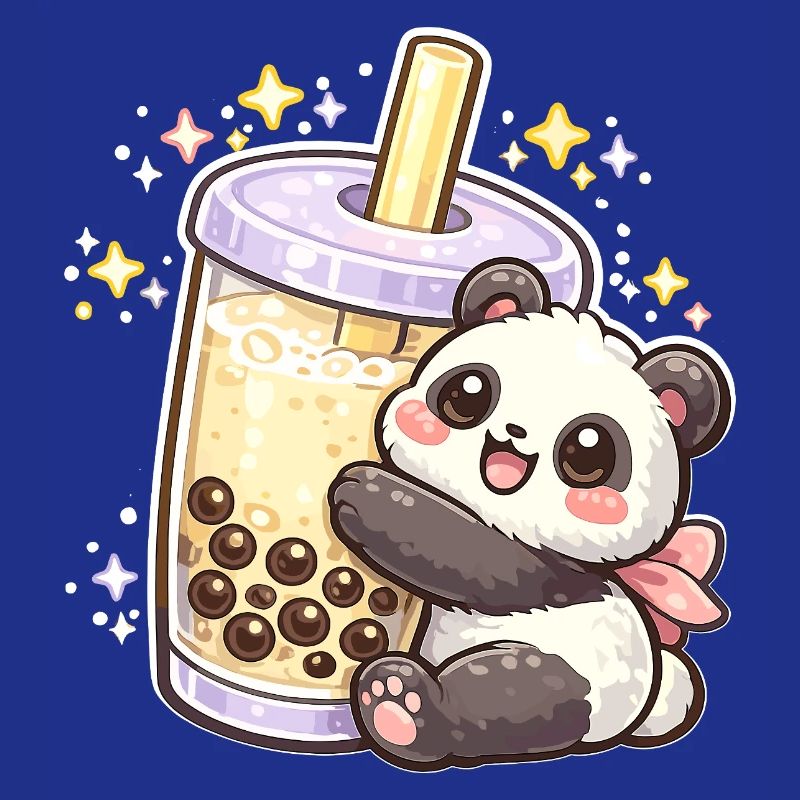 Panda Bubble Tea Cuddle Motif