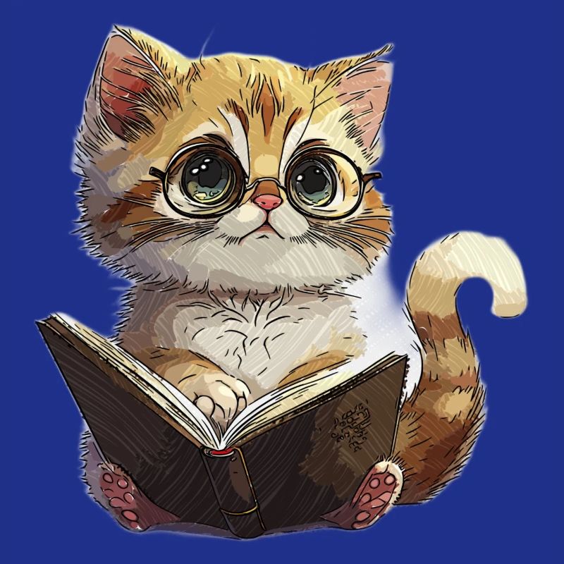 Reading Kitten with Glasses Cat Reading Cat