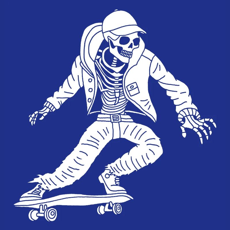 White skeleton on skateboard