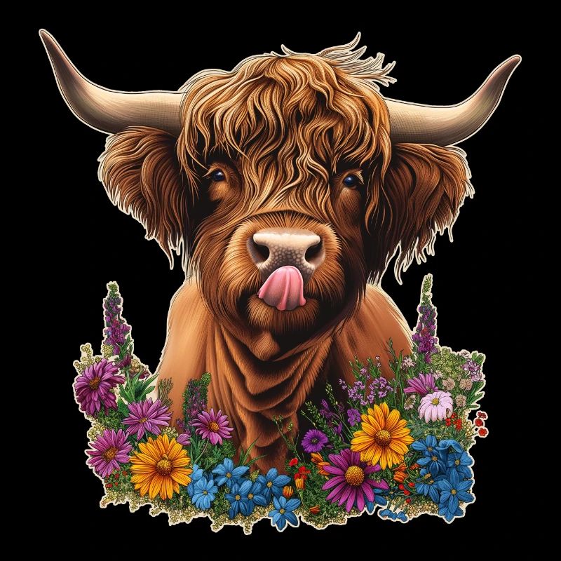 Highland cattle with flowers