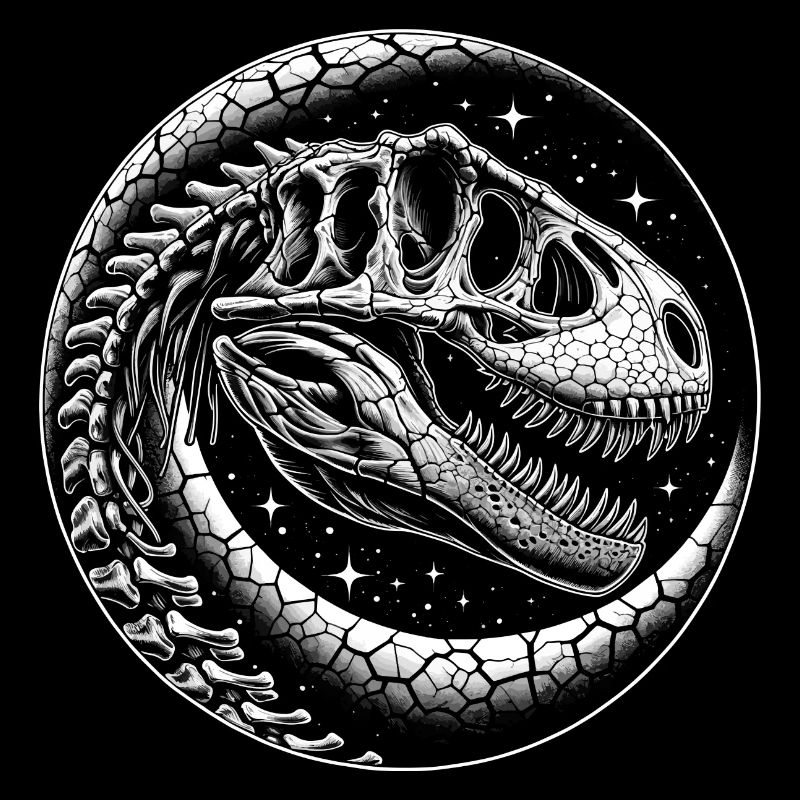 Black and white dinosaur skeleton for dinosaur fans