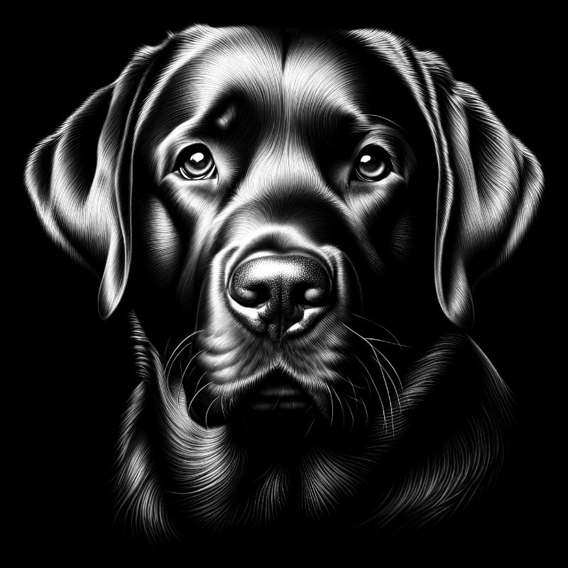Realistic Labrador Head Black White