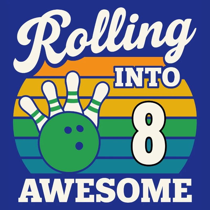 Bowling into Awesome 8th Birthday Design