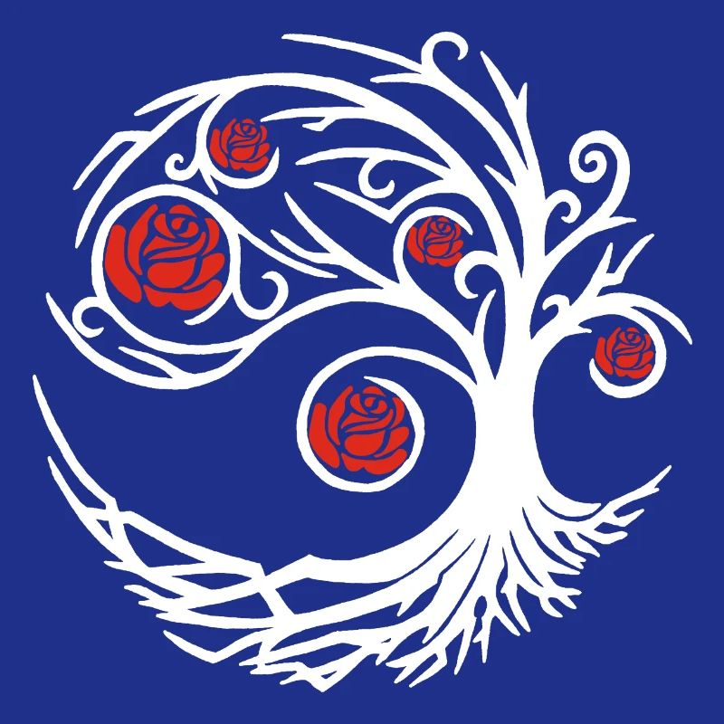 Stylized White Tree and Red Roses