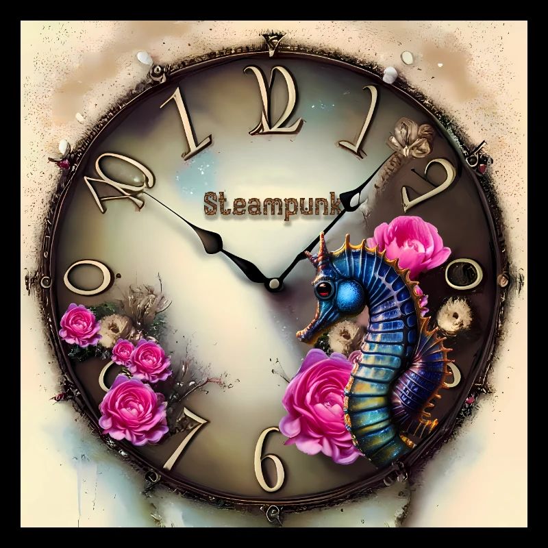 Steampunk watch with flowers and seahorse