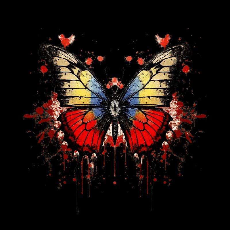 Papillon coloré avec motif d’éclaboussures de sang