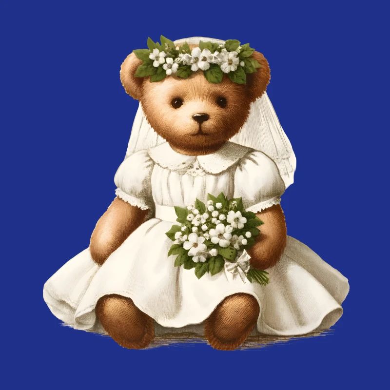 nostalgischer Vintage-Teddy als Braut mit Blumen