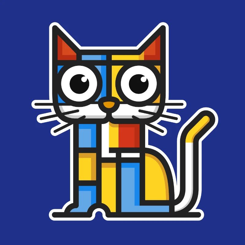 Bunte Illustration einer kubistischen Katze.
