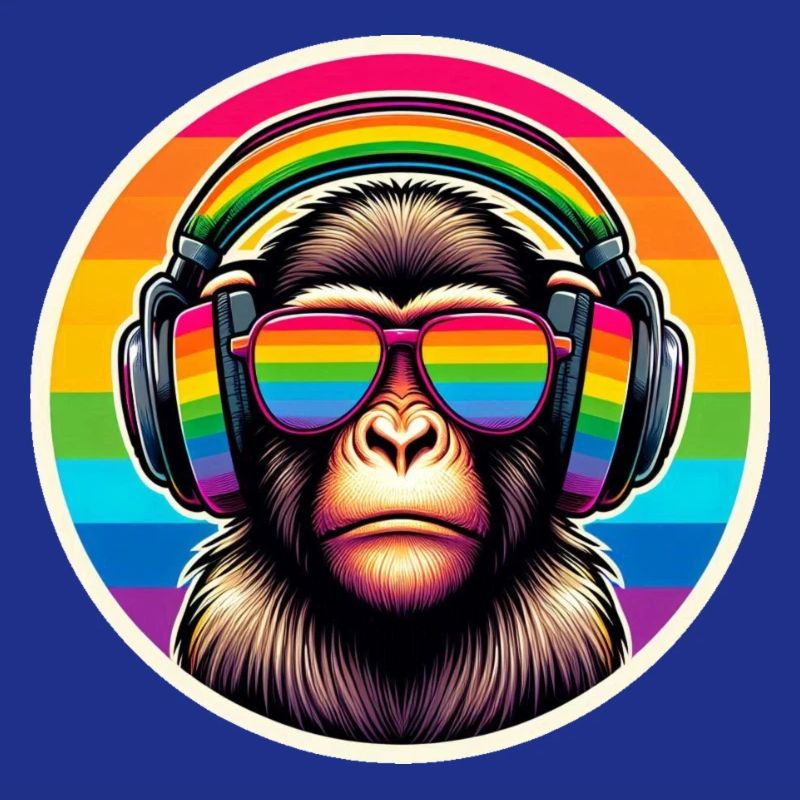 Affe Kopfhörer Brille Regenbogen bunt