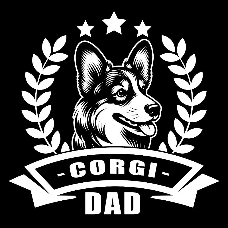 « Corgi Dad » avec bannière et couronne de blé