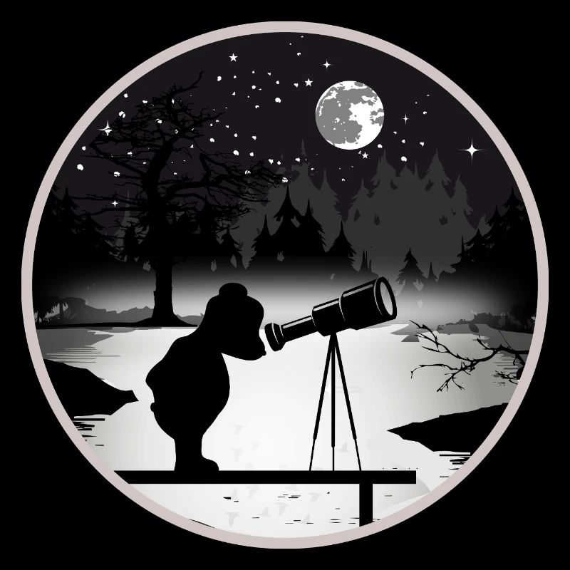 Bear with telescope under the starry sky