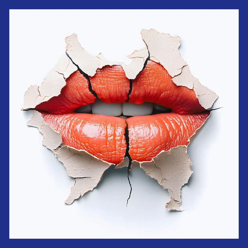 Bold lips on cracked wall