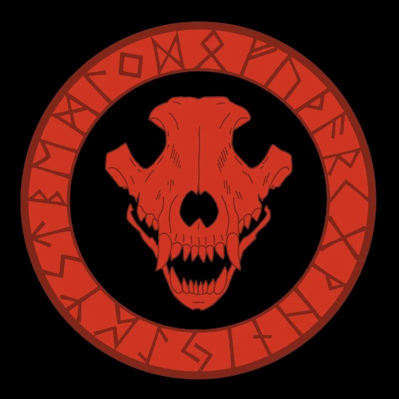 Red Viking Wolf Skull