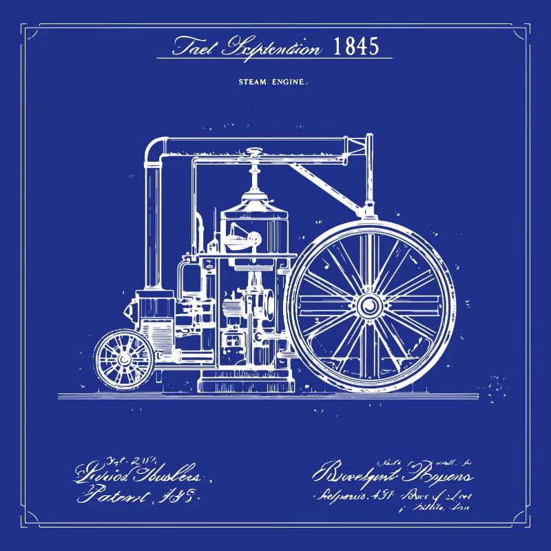 Vintage Steam Engine Blueprint