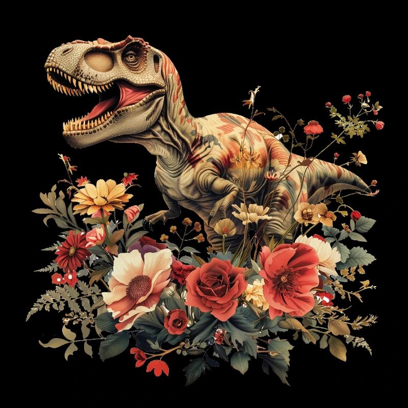 T-Rex Dino with Flowers