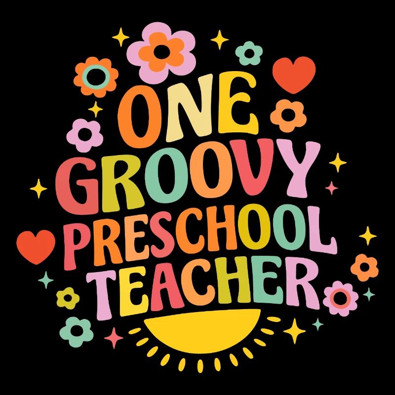 Groovy Vorschul Lehrerin mit Herz und Blumen