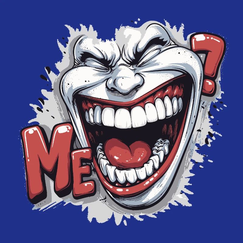 Crazy Laughing white face in a comics style