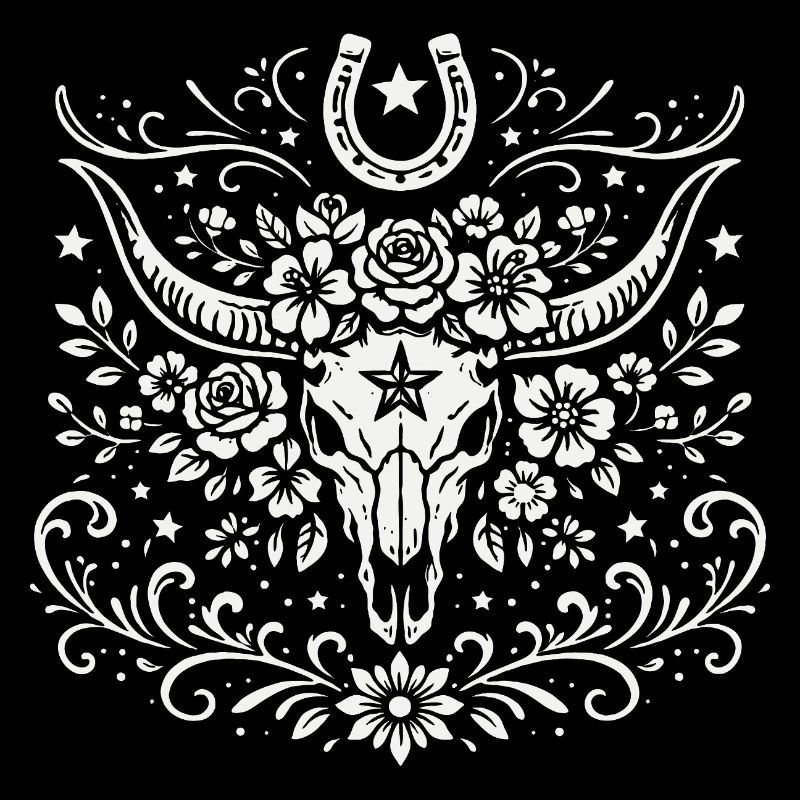 Buffalo Skull with Flowers