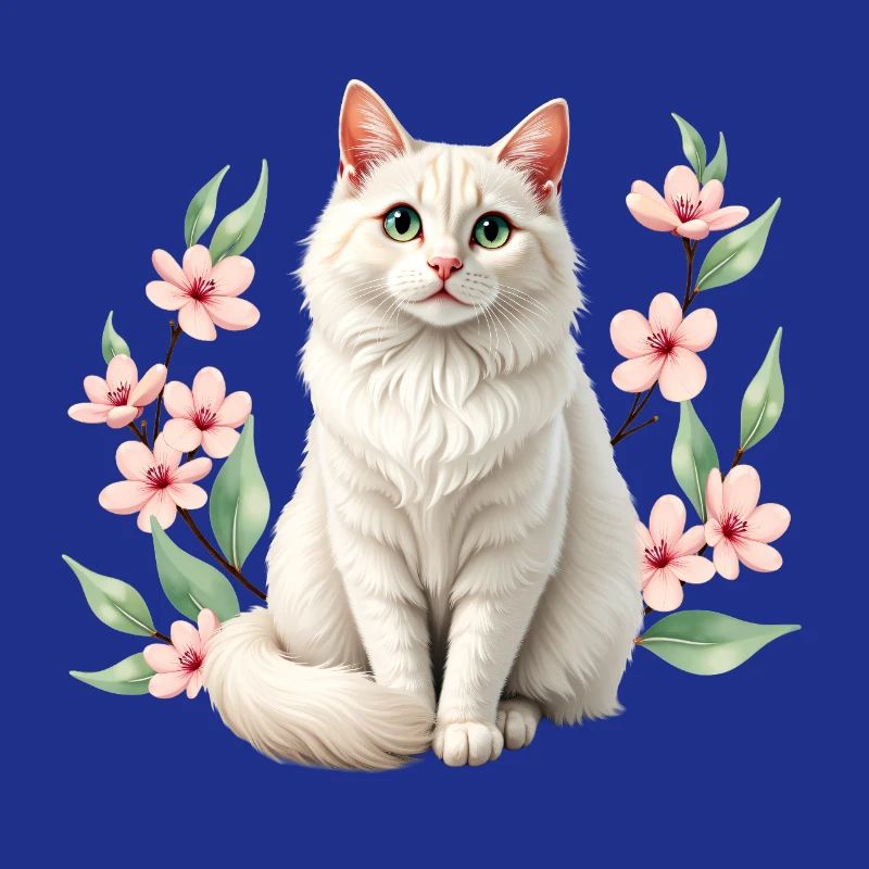 Elegant Persian cat with cherry blossoms