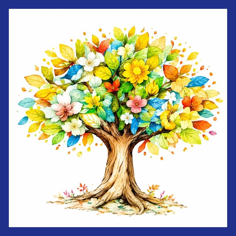 Arbre coloré avec feuillage fleuri