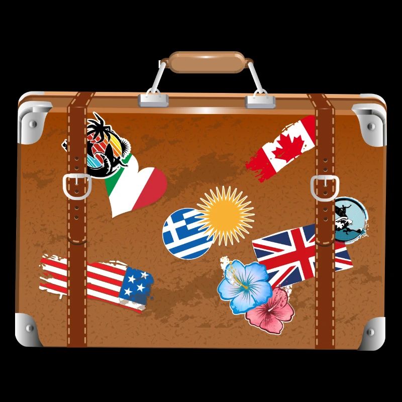 old travel suitcase with stickers from various countries