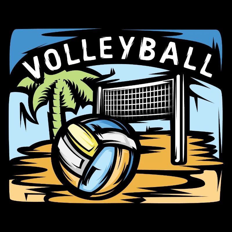 Volleyball illustration with beach volleyball palm tree