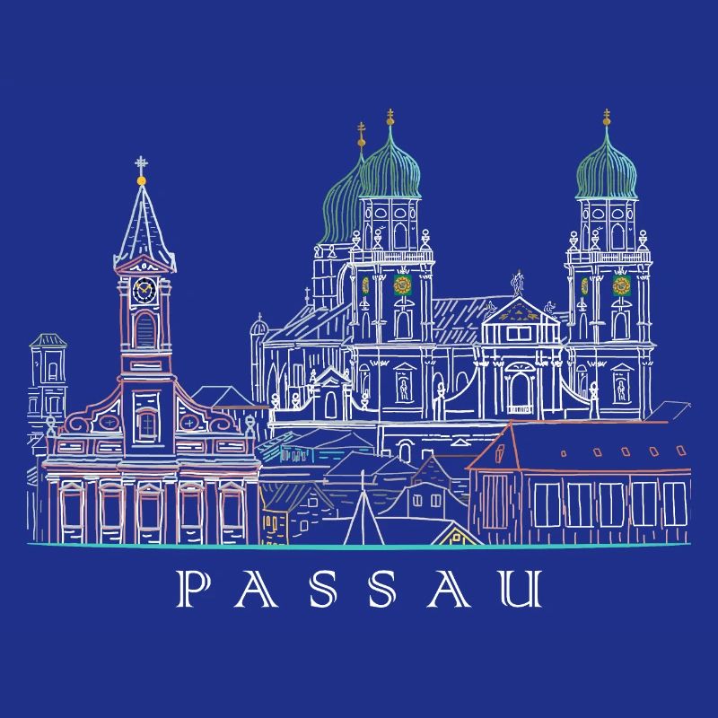 Passau Danube View, Bavaria, Germany, Drawing