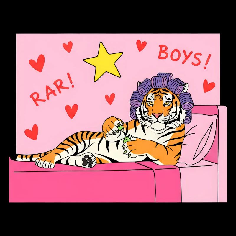 Pink Tiger Lounge mit Herzen und Haarlockenwicklern