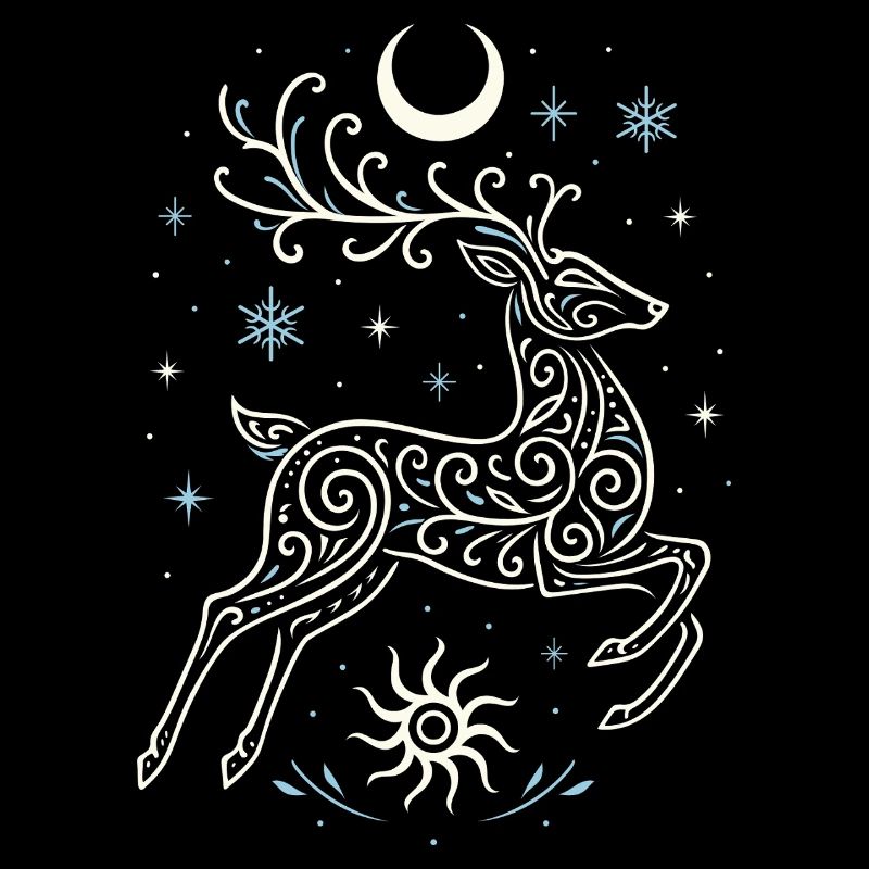 Springender Yule Hirsch mit Sonne & Mond