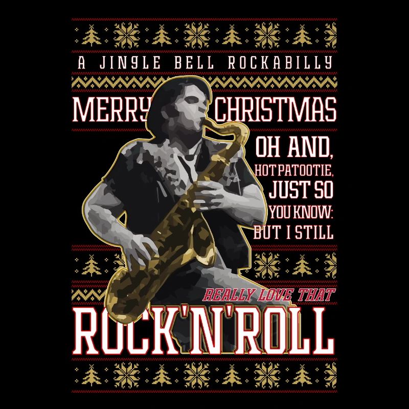 Eddie Rockabilly Saxophon Hässlicher Weihnachtspullover