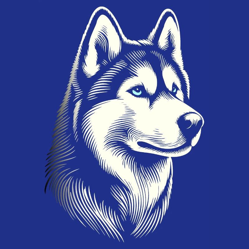 Huskykopf, schwarz-weiß, Hundeschlitten