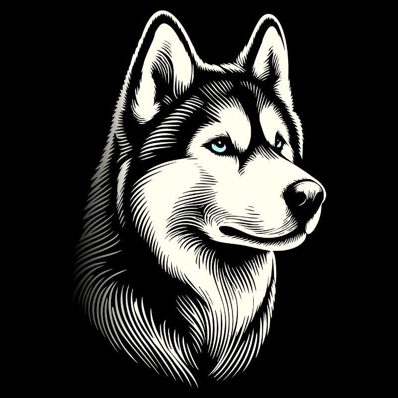 Husky head, black white, dog sled