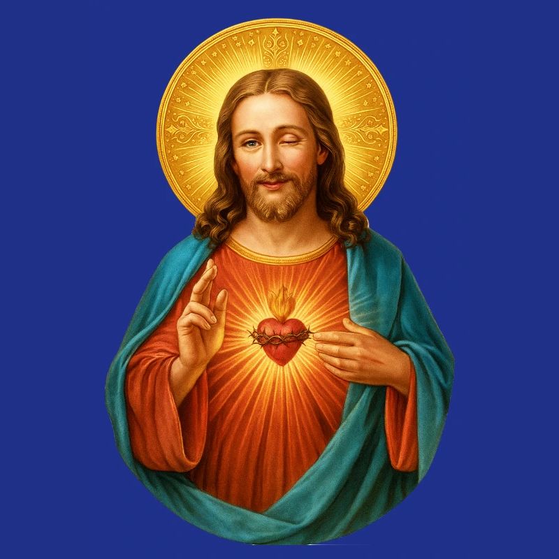Zwinkernder Jesus Herz Jesu Strahlendes Heilsbild