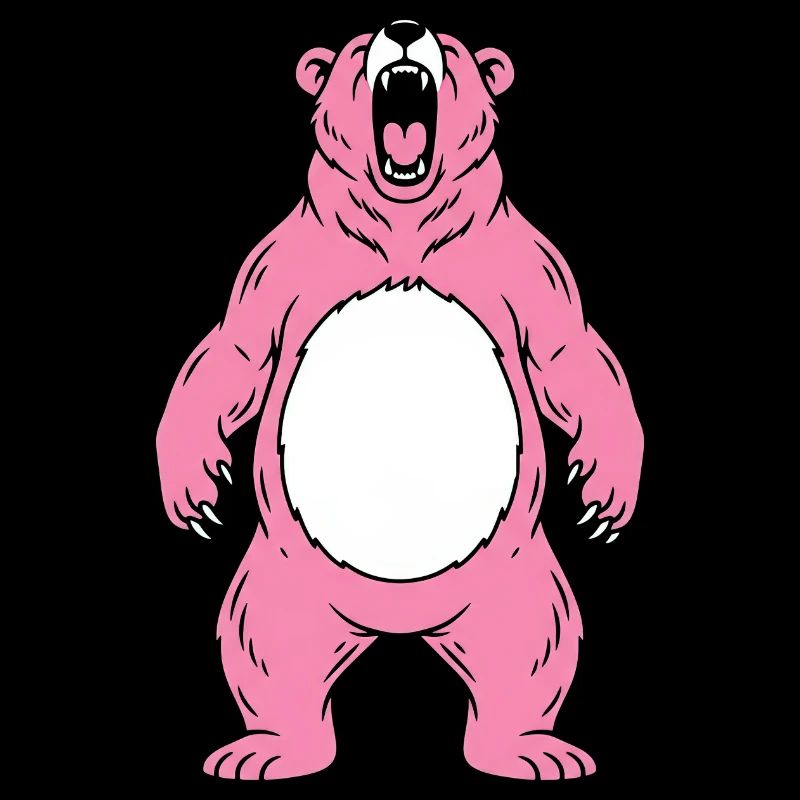 Pink Bär Brüllt mit Weißem Bauch