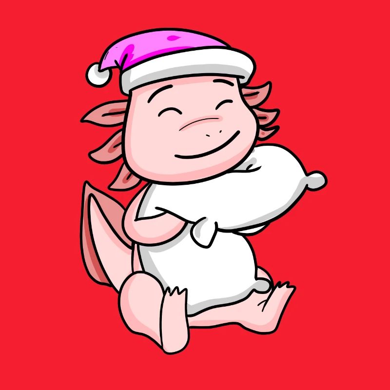 Axolotl with pillow and sleeping cap