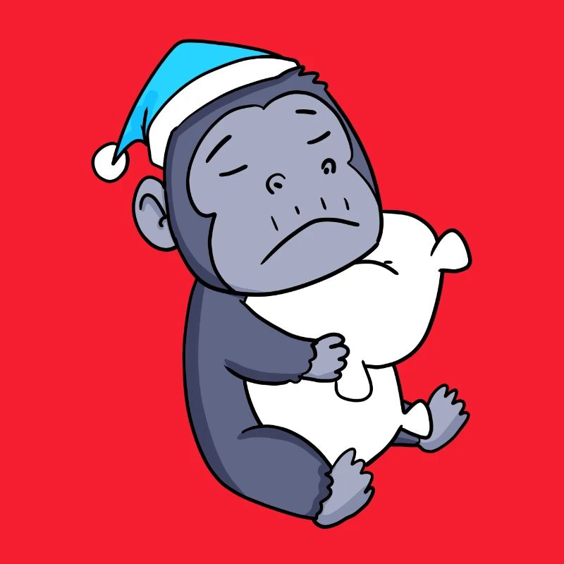Gorilla with pillow and sleeping cap
