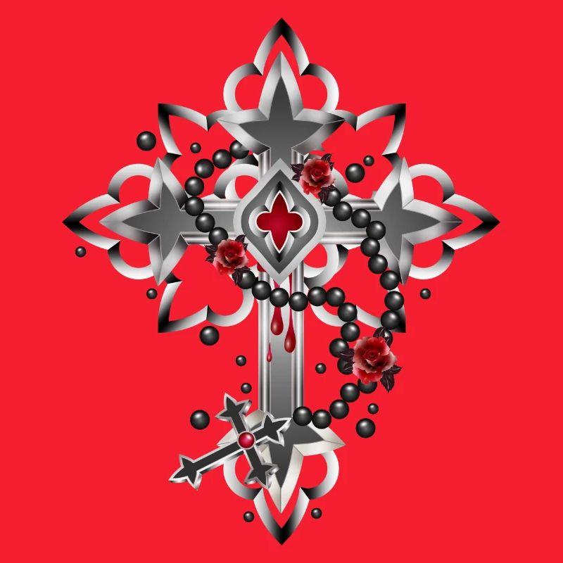 Cross made of Gothic elements and rosary