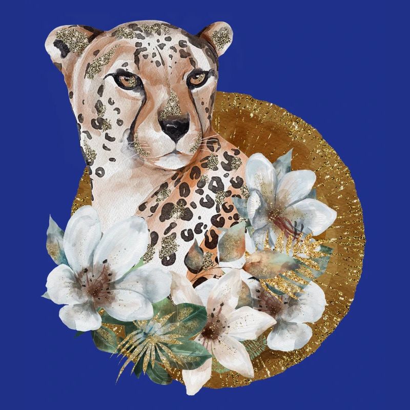 Léopard avec or et fleurs
