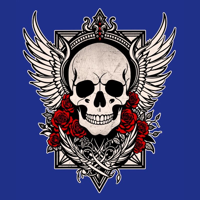 Tête de mort skull ailes d'ange roses rouges goth