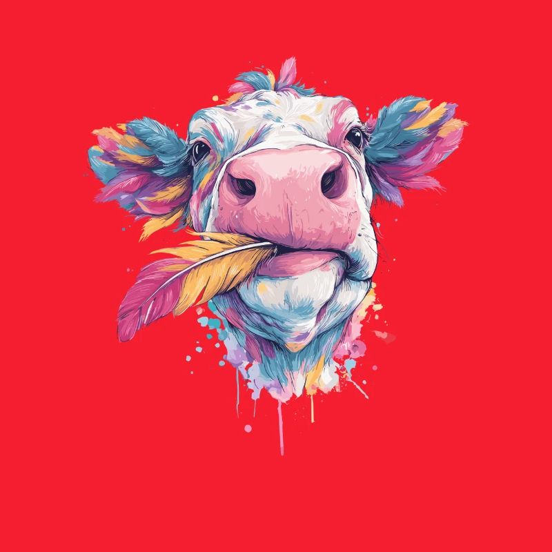 Rainbow cow with plumage