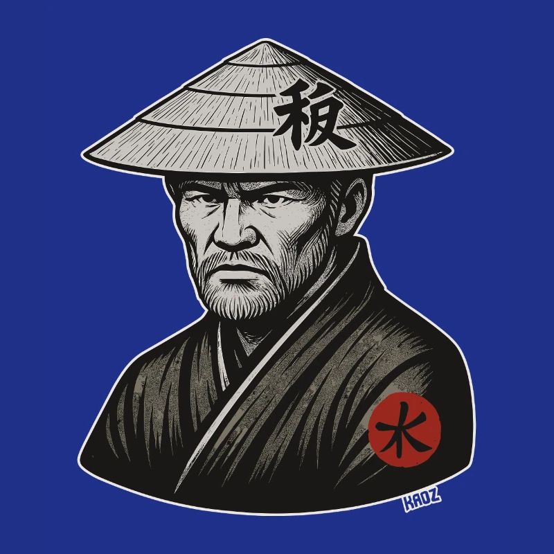 Shadowed Samurai in Conical Hat