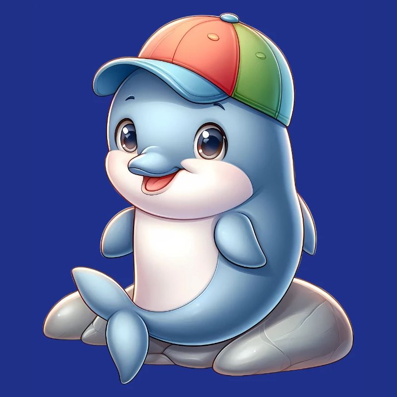 Fröhlicher Delfin mit Regenbogenkappe