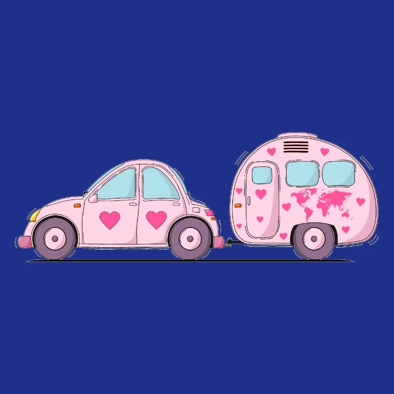Auto mit Wohnwagen Rosa Herz
