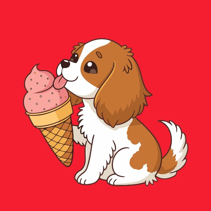 Cavalier King Charles Welpe gierig und Eiscreme